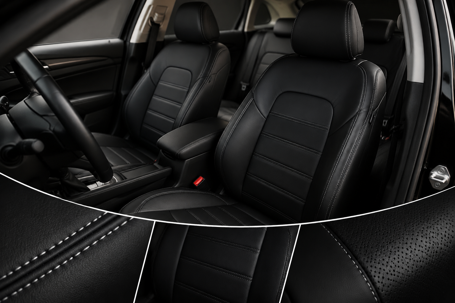 Premium black leather car seat close-up — custom seat covers by EVA Car Mats Ireland